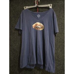 Life is Good blue v-neck t-shirt with a graphic print of a football Size Xl